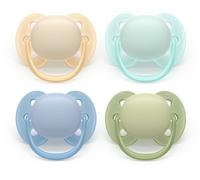 Philips Avent chupetes ultra soft: diseño anatómico, para bebés de 0 a 6 meses, escudo flexible, tetina simétrica de silicona, sin BPA, 2 fundas esterilizadoras, paquete de 4, SCF091/50