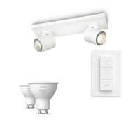 Philips Pack: x2 Focos Philips Runner (blanco) + 2 bombillas Hue GU10 luz blanca cálida + mando