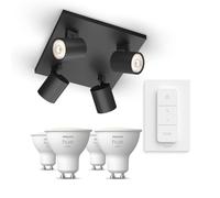 Philips Pack: x4 Focos Philips Runner (negro) + 4 bombillas Hue GU10 luz blanca cálida + mando