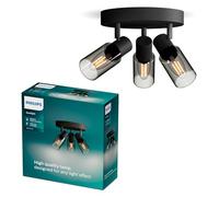 Philips Palms - Foco LED decorativo redondo (3 luces), bombilla E14 no incluida, Negro, IP20