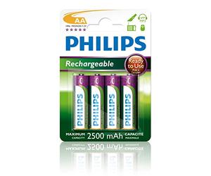 PHILIPS Pilas AA - Pilas Recargables HR03 - NiMH 1.2V - 500 Recargas - 2500mAh