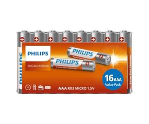 Philips Pilas AAA LongLife - RO3 Micro 1,5 V LongLife - Pilas alcalinas Paquete económico de 16 Unidades