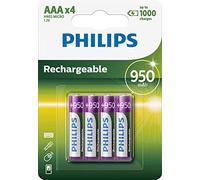 PHILIPS Pilas AAA - Pilas Recargables HR03 - NiMH 1.2V - 1000 Recargas - 950mAh