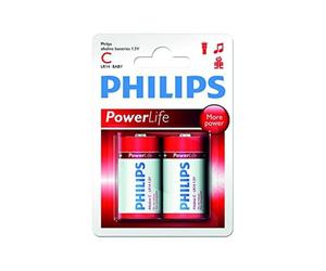 Philips Pilas C - LR14 - Pack de 2 Pilas - Tecnología de Cloruro de Zinc - 3 Años de Vida Útil - 1,5 V