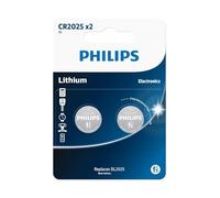 Philips Pilas de Botón CR2025 - Pila 2 Unidades - Pila de Botón 3V/150 mAh - Adecuadas para Relojes, Calculadoras y Llaveros - Batería de Litio