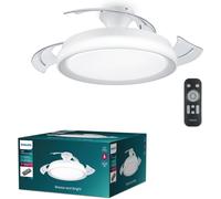 Philips Bliss Lámpara de Techo con Ventilador Aspas Retráctiles LED, 3 Aspas, 106 Cm Envergadura, 4500 Lúmenes, Luz Blanca Ajustable 3000 K a 6500 K, Regulable a 5%, Mando a Distancia, Brillo Blanco