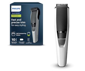 Philips Recortador de Barba Serie 3000, Teconología Lift & Trim, Cuchillas con puntas redondeadas, 10 posiciones ajustables, peine-guía, 100% resistente al agua, indicador de batería, modelo BT3206/14