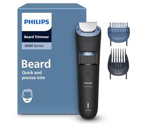 Philips Recortadora de barba series 3000, Hombre, Cuchillas autoafilables, 40 posiciones ajustables, Peine-guía Levanta y Recorta, 100% Resistente al agua, Indicador de batería, carga USB, BT3660/15