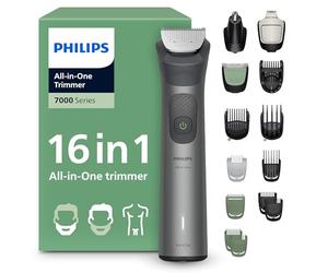 Philips Recortadora todo en uno de 16 en 1 Serie 7000 - Afeitadora y cortapelos hombre para rostro, cabeza y cuerpo, cuchillas de acero autoafilables, 21 longitudes, recargable, MG7931/15