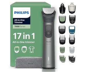Philips Recortadora todo en uno de 17 en 1 Serie 7000 - Afeitadora y cortapelos hombre para rostro, cabeza y cuerpo, cuchillas de acero autoafilables, 26 longitudes, recargable, MG7961/15