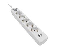 Philips Regleta de 5 enchufes - SPN3052WB/10-230V - Blanco - con USB - Interruptor Principal