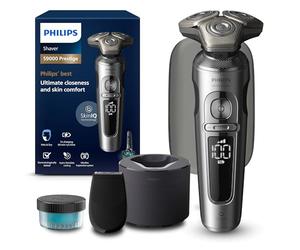 Philips S9000 Prestige, Afeitadora Eléctrica Hombre, Máquina de Afeitar Barba en Seco y Mojado, Tecnología Levanta y Corta SkinIQ, Recortador de Precisión, Centro de Limpieza, Funda Premium, SP9841/32