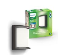 Philips Samondra Aplique de Pared Exterior LED, 12 W, 1300 lm, Luz Blanca Cálida de 2700 K, LED Integrado, IP44 Resistente a la Intemperie, Duradero, Aluminio, Diseño Moderno, Gris Antracita