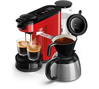 Philips SENSEO® Switch 2 en 1 - Cafetera de Goteo y Monodosis, Depósito de Agua de 1 Litro, Jarra Termica, 7 Tazas en una Sola Pasada, Rojo (HD6592/84)