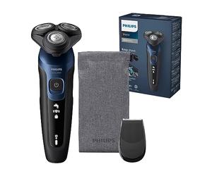 Philips Serie 5000 Afeitadora Eléctrica Hombre, Máquina de Afeitar Barba con recortadora, 27 cuchillas, Cabezal flexible 360º, 50min de uso, En Seco y Húmedo, Recargable, Funda, S5465/18, Azul Metal
