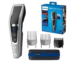 Philips Serie 5000 HC5650/15 - Cortapelos con cuchillas acero inoxidable, 28 ajustes de longitud, 90 min de uso sin cable, incluye 3 peines-guía y funda de viaje