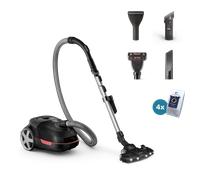 Philips 6000 Series Bagged Vacuum Cleaner - 900W, 99.9% Dust Pick-Up, TriActive+LED Nozzle, HEPA Filter >99.99%, 4L s-Bag Capacity, Mini Turbo Brush, Deep Black (XD6142/12)