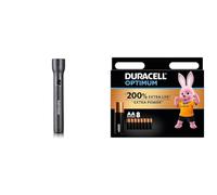 Philips SFL4003T/10 - Linterna LED, 350 Lúmenes, Hasta 120 Horas de Reproducción, Resistente al Agua IPX4, Color Negro (6 Pilas AA Incluidas) + Duracell Optimum Pilas AA (Pack de 8) - Pilas Alcalinas