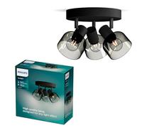 Philips Sleet - Foco LED decorativo redondo (3 luces), bombilla E14 no incluida, Negro, IP20