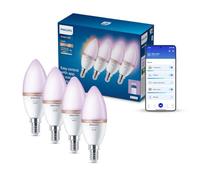 Philips Smart LED Bombilla Inteligente RGB C37, Base E14, 470 lm, Pack de 4 | Luz Blanca y de Colores Regulable, Detección de Movimiento, Control por App y Voz, Compatible con Alexa, Google y Apple Home