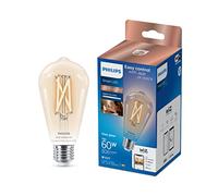 Philips Smart Lighting, Bombilla de Filamento LED A60, 2 Ud., E27 Inteligente, E27, 806 lm, Blanco Ajustable 2700 K-6500 K, Regulable Baja, Connected by WiZ, Alexa, Google Home, Apple Home