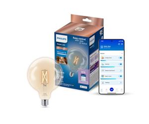 Philips Smart Lighting, Bombilla de Filamento LED G95 E27 Inteligente, E27, 806 lm, Blanco Ajustable 2700 K-6500 K, Regulable Baja, Connected by WiZ, Alexa, Google Home, Apple Home