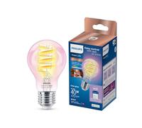 Philips Smart Lighting, Bombilla de Filamento LED RGB A60 Inteligente, E27, 470 lm, Color y Blanco Ajustable 2200 K-6500 K, Regulable Baja, Connected by WiZ, Alexa, Google Home, Apple Home