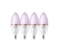 Philips Smart Lighting, Bombilla Inteligente LED RGB C37, E14, 4 ud, 470 lm, Color y Blanco Ajustable 2200 K-6500 K, Regulable Baja, Connected by WiZ, Alexa, Google Home, Apple Home