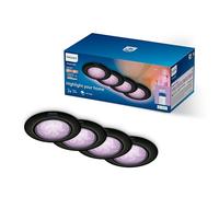 Philips Smart Lighting Kit Bombillas GU10, Pack de 4, Luz Blanca Ajustable y de Color, Solución Total, Cabezal Inclinable, Control por App y Voz, Negro