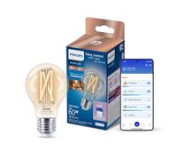 Philips Smart Lighting, Smart LED Filament A60 Bulb, 2 Pack, E27 Base, 806 lm, Tunable White Light 2700-6500 K, Low Dimming, Connected by WiZ, Alexa, Google Home, Apple Home