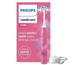 Philips Sonicare 4100, cepillo dental eléctrico, sónico con dos modos, sensor de presión y temporizador, rosa paraíso prismático, modelo HX3689/41, Rosa