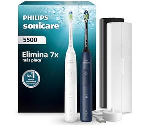 Philips Sonicare 5500 cepillo dental eléctrico, sónico con 2 modos, alerta de presión, EasyStart, SmarTimer, blanco y azul marino, paquete de 2, modelo HX7119/01 [Nueva Tecnología]