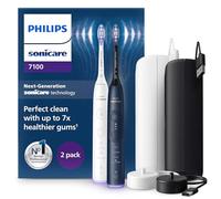 Philips Sonicare 7100 cepillo dental eléctrico, sónico con 4 modos de cepillado y 3 niveles de intensidad, EasyStart, blanco y azul marino, paquete de 2, HX7429/01 [Nueva Tecnología]
