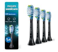 Philips Sonicare Cabezales de repuesto para cepillo de dientes original C3 Premium con control de placa, 4 cabezales de cepillo, negro, HX9044/95