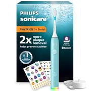 Philips Sonicare for Kids Cepillo eléctrico para niños - Cepillo sónico con app, a partir de 3 años, 2 modos suaves, temporizador de 2 minutos, 2 cabezales (estándar/mini), verde azulado, HX6600/13