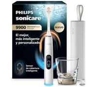 Philips Sonicare Next-Generation DiamondClean 9900 Prestige Cepillo de dientes eléctrico - con SenseIQ, Smart Coverage Feedback, Smart Pressure Feedback y 24 ajustes, blanco plata, HX9813/91