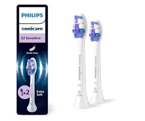 Philips Sonicare S2 Sensitive, cabezales de cepillo dental de repuesto originales, blanco, paquete de 2, HX6052/87