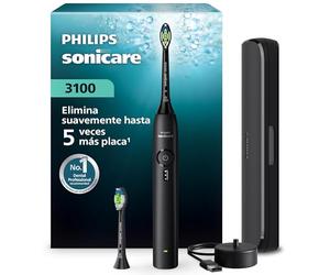 Philips Sonicare Serie 3100 - Cepillo dental sónico con sensor de presión, 3 niveles de intensidad, función EasyStart, SmarTimer, autonomía de 14 días, estuche, negro, HX4034/22, [Nuevo]