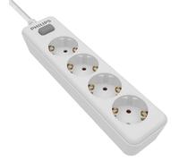 Philips SPN1142WA/10 - Regleta de 4 Enchufes Schuko, Enchufe Múltiple, Ladrón Alargador, Protección Infantil Sobretensión, Interruptor Encendido/Apagado, Cable 2 Metros - Color Blanco
