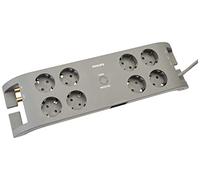 Philips SPN5085B/10 - Regleta con Interruptor (protección contra sobretensiones, 8 enchufes, 1800 J, Conector Tipo F, Color Gris