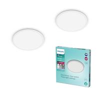 Philips SuperSlim Plafón LED de baño (15 W), 3 ajustes de luz, Luz blanca fría, Regulable, Protección IP44, Blanco, 25 cm, pack of 2