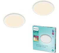 Philips Superslim - Plafón LED de techo para baño, 15W, Luz blanca cálida 2700K, SceneSwitch con 3 configuraciones de luz, Regulable, Protección IP44, Color Blanco, Pack de 2
