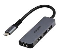 Philips SWL3903M/37 - Concentrador USB-C a USB, 4 Puertos USB 2.0, Velocidad de Transferencia de Datos de 480 Mbps, Adaptador multipuerto USB, Funda de Aluminio, Viajes, Escuela, hogar, SWL3903M/37