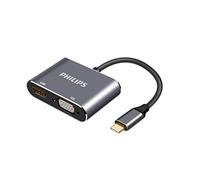 Philips SWV6021/00 - Adaptador USB-C a HDMI 4K y VGA Full HD, Convertidor USB Tipo C a HDMI Hembra + VGA, Compatible con Monitor, TV, Proyector, MacBook, Laptop y Tablet, Cable 15 cm