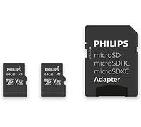 Philips Tarjeta MicroSD de 64GB, hasta 80 MB/s (R), MicroSDHC con Adaptador SD A1 / U1 / C10 / V10, Paquete de 2 Unidades, Modelo n. FM64MP45D