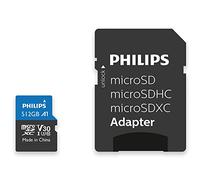 Philips Tarjeta SDXC de 512 GB + Adaptador SD UHS-I U3 Reads up to 100 MB/s A1 Fast App Performance V30 Memory Card for Smartphones, Tablet PC, Lector de Tarjetas