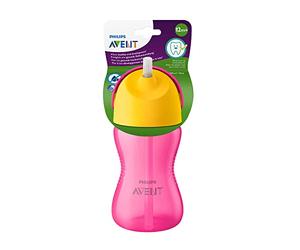Philips Taza sin mango con pajita de Philips AVENT, 12 meses+, 300 ml, Rosa y Amarillo