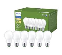 Philips UltraEfficient Bombila LED, paquete de 6, A60, E27, 1535 Lúmenes, 100 W, Ahorro de Energía, EyeComfort, Larga Duración, Luz Blanca Cálida 2700 K, Diseño Clásico, Bombilla Bajo Consumo Mate