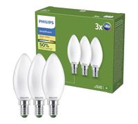 Philips UltraEfficient Bombilla LED, paquete de 3, B35, E14, 485 Lúmenes, 40 W, Ahorro de Energía, EyeComfort, Larga Duración, Luz Blanca Cálida 2700 K, Diseño Clásico, Bombilla Bajo Consumo Mate