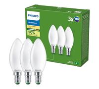 Philips UltraEfficient Bombilla LED, paquete de 3, B35, E14, 485 Lúmenes, 40 W, Ahorro de Energía, EyeComfort, Larga Duración, Luz Blanca Cálida 2700 K, Diseño Clásico, Bombilla Bajo Consumo Mate